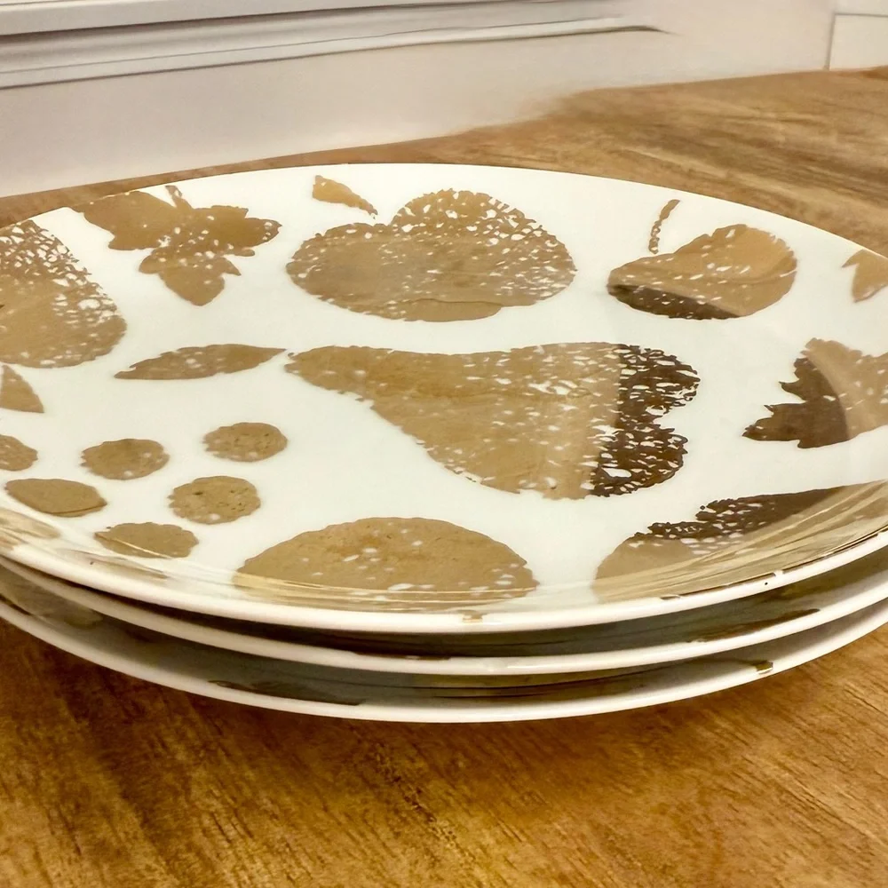 Crate & Barrel Gold and White Fruit Plates (3)